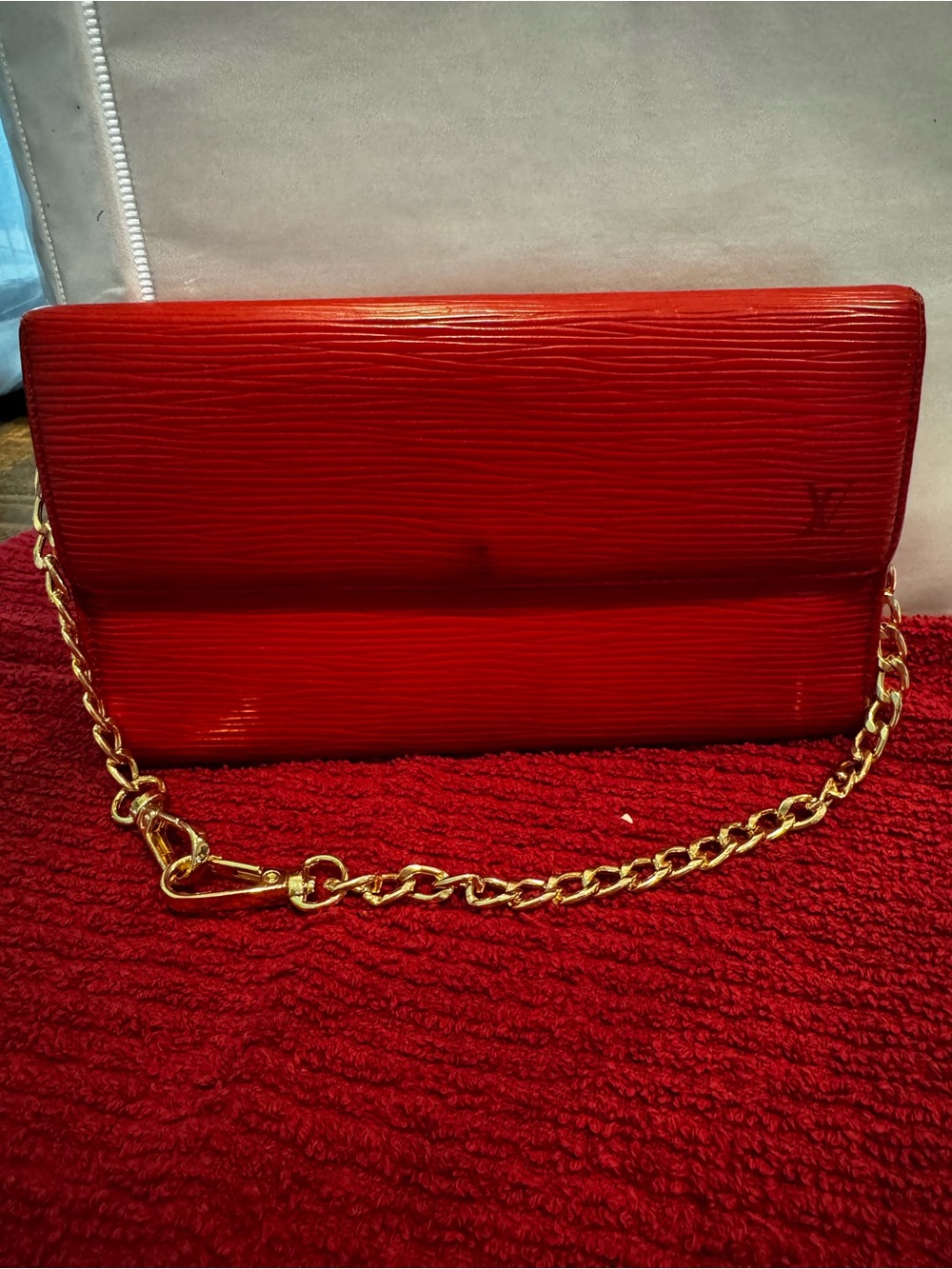 Louis Vuitton Red Epi Leather Wallet with Chain and COA